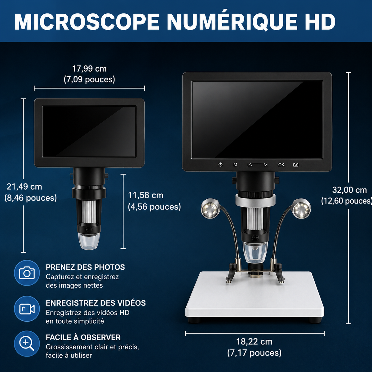 Microscope industriel avec écran HD 1200x