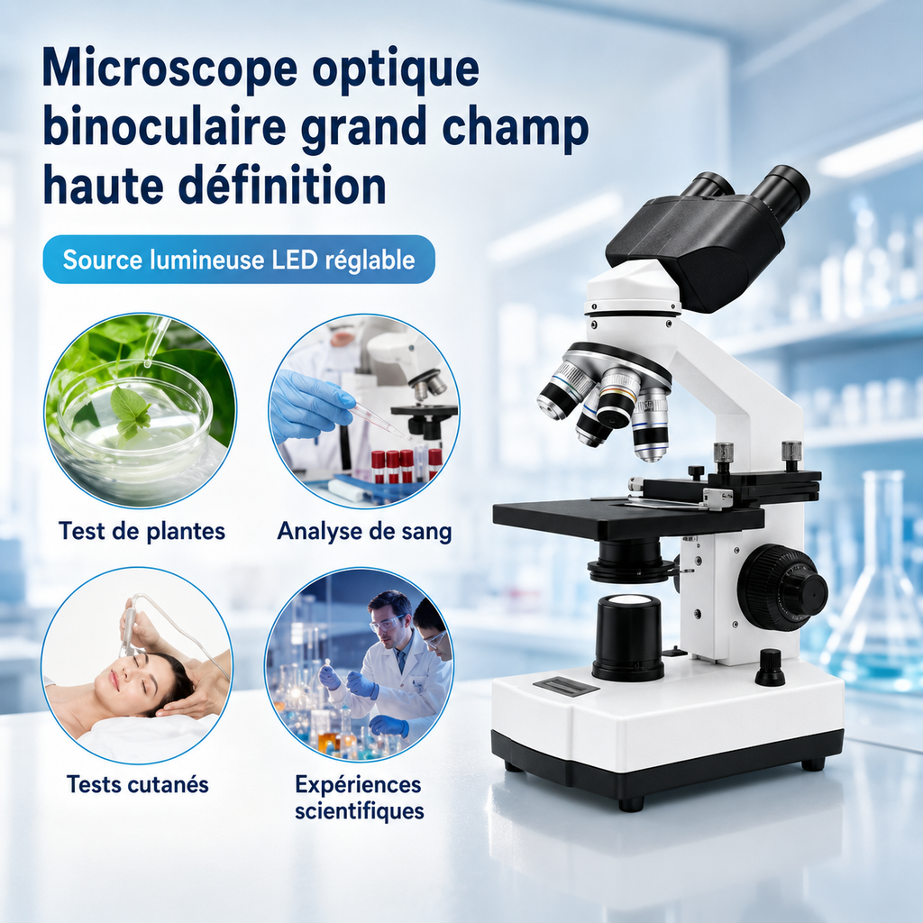 Microscope Binoculaire HD 40x-5000x – Résolution 180-500 nm