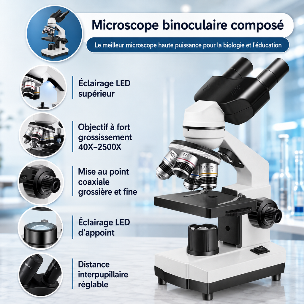 Microscope Binoculaire HD 40x-5000x avec Oculaire Électronique