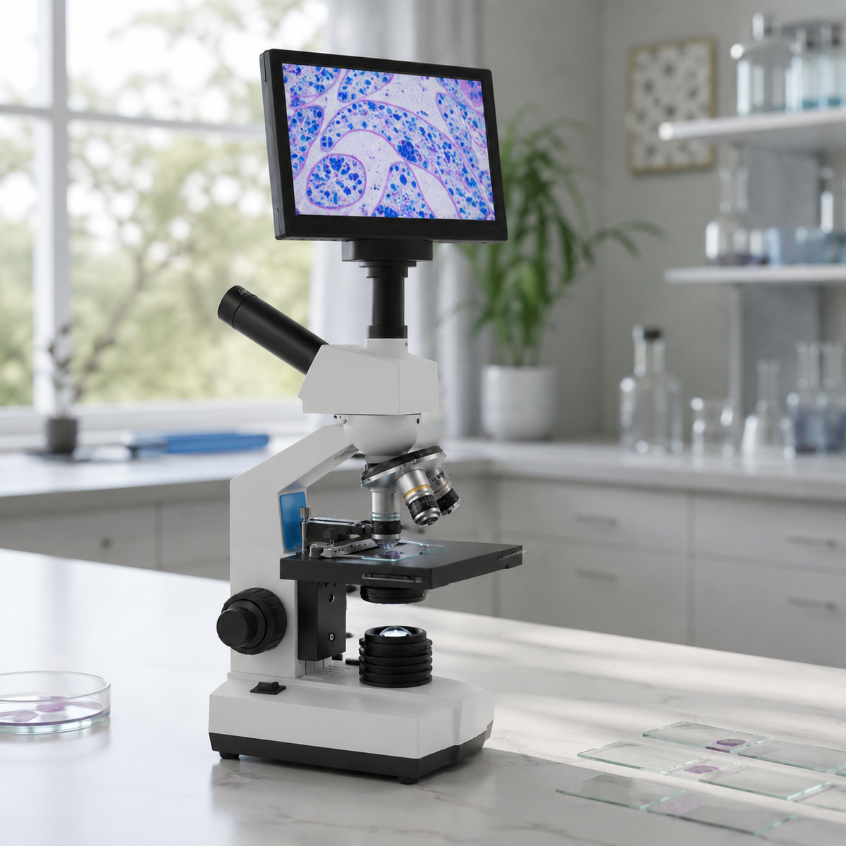Microscope Biologique Monoculaire avec Écran HD 7 pouces 40x-400x