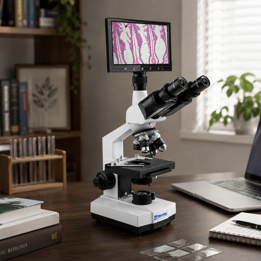 Microscope Biologique Trinoculaire avec Écran 7 pouces 40x-1000x